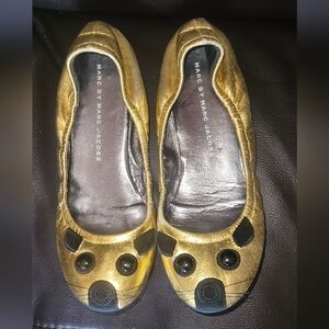 Marc Jacobs Mouse Metallic Gold Leather Ballet Flats Women's 34 4 Kids 2.5 Shoes